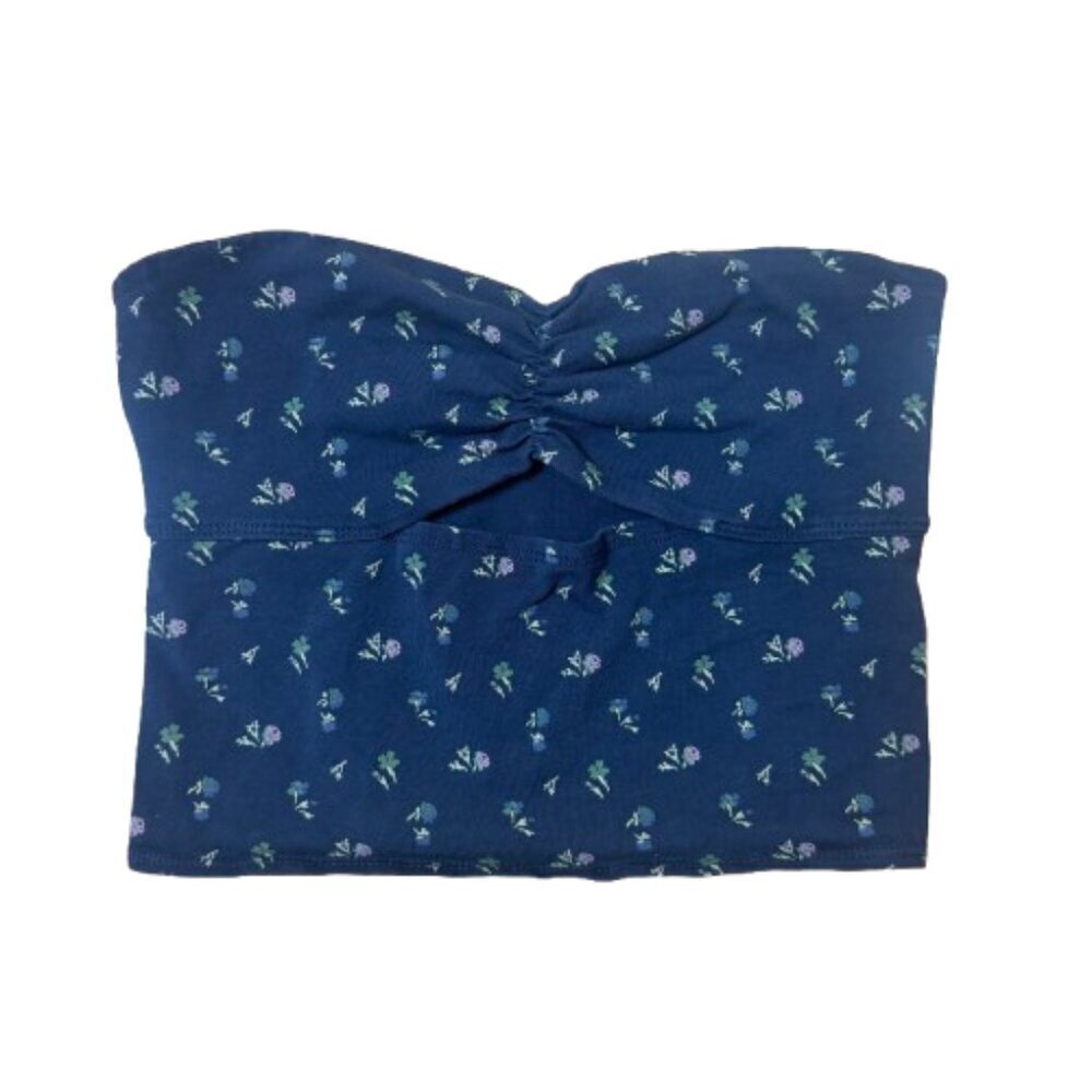 URBAN OUTFITTERS Silence + Noise Tube Crop Top Navy FLoral Size XS Cut Out